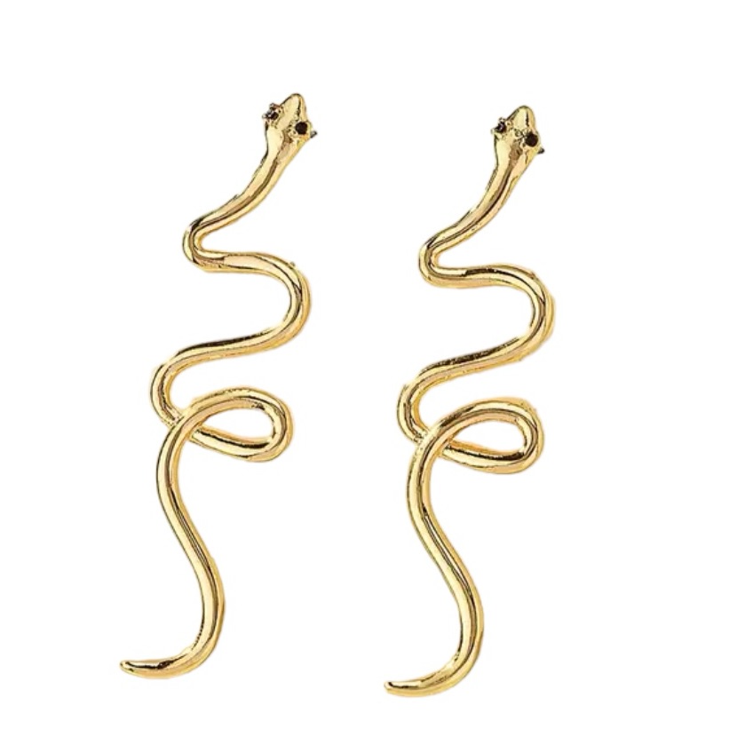 Gold Snake Drop Earrings - Trendy Serpent Jewelry
